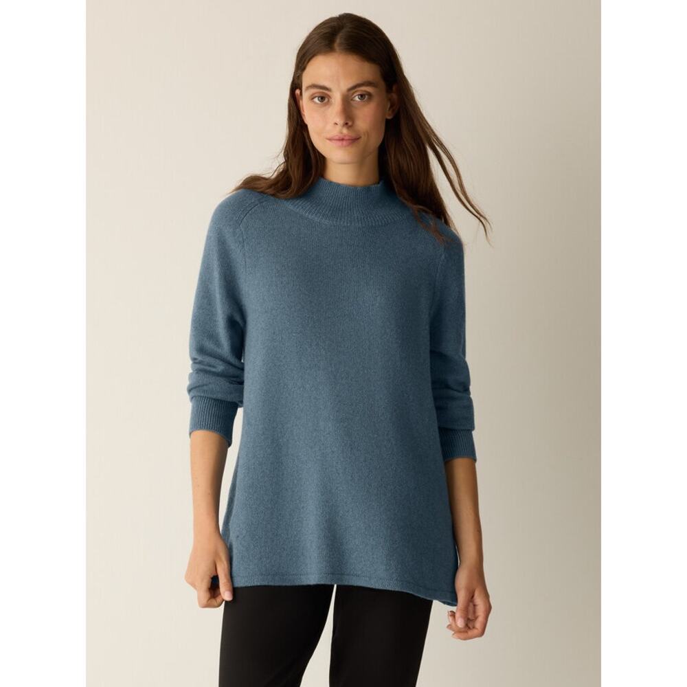 Eileen Fisher Cotton & Recycled Cashmere Turtleneck Long Top in "Sea Spray" M150